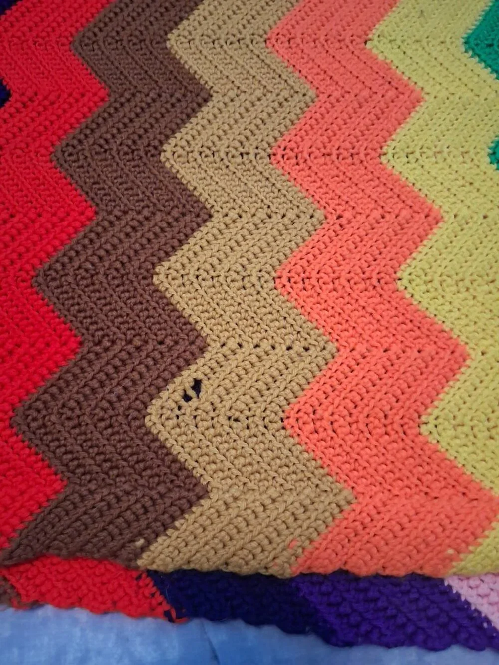 Vintage MCM 1970s Rainbow ZigZag Chevron Afghan Granny Core Blanket Throw 78X45